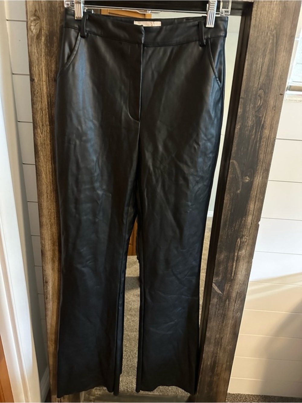 MESHKI Black Faux Leather Straight Leg Pants High Rise Size M Concert Minimalist
